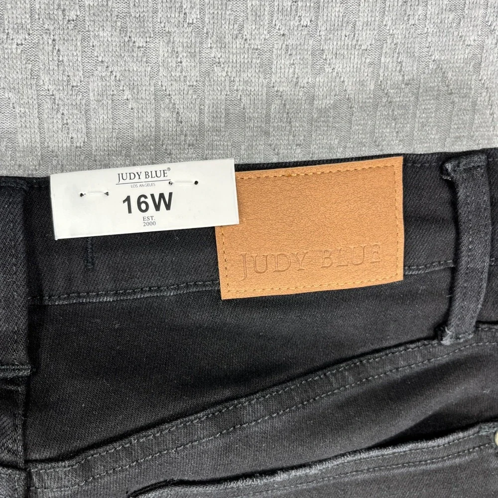 New Judy Blue Jeans Women 16W Black High Waist Crossover Fly Straight Leg‎